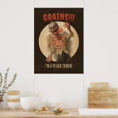Graan Ik ben een vegan zombie grappige  horror Poster (Keuken)