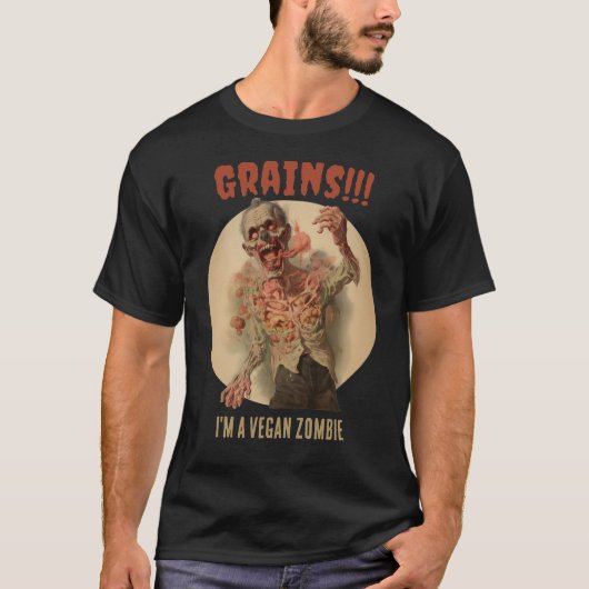 Graan Ik ben een vegan zombie grappige  horror T-shirt (Voorkant)
