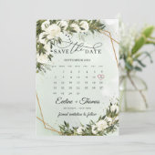 Graanbladgroen witte rozen maand kalender save the date (Staand voorkant)