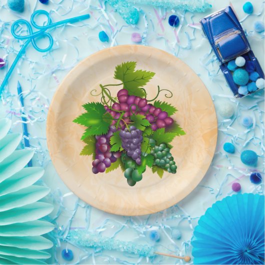 Graanbos rode druiven  perziken papieren bordje (Feest)