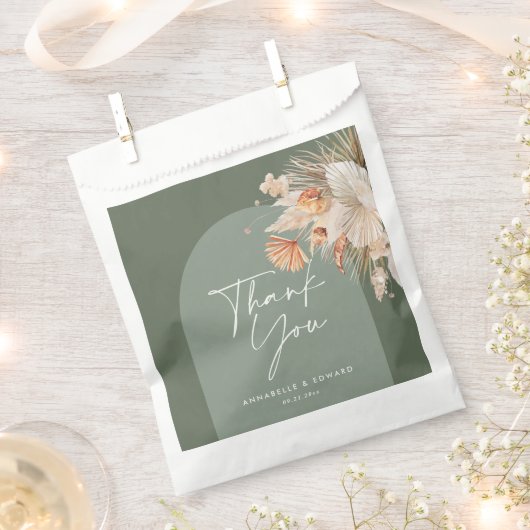 Graangroene botanische boog moderne pamapgras bedankzakje (Geknipt)