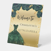 Graangroene goudjurk welkom reclamebord met voetstuk (Voorkant)