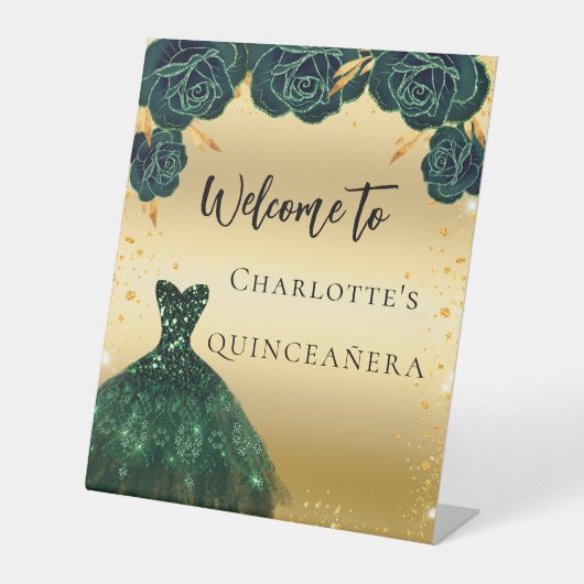 Graangroene goudjurk welkom reclamebord met voetstuk (Voorkant)