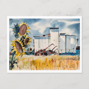 Graanlift met Zonnebloemen schilderij Briefkaart