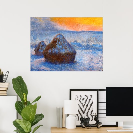 Graanschoven bij zonsondergang, Sneeuw Effect, Poster (Thuiskantoor)