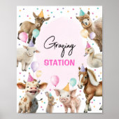 Graasstation Boerderij Dieren Meisje Verjaardagsfe Poster (Voorkant)