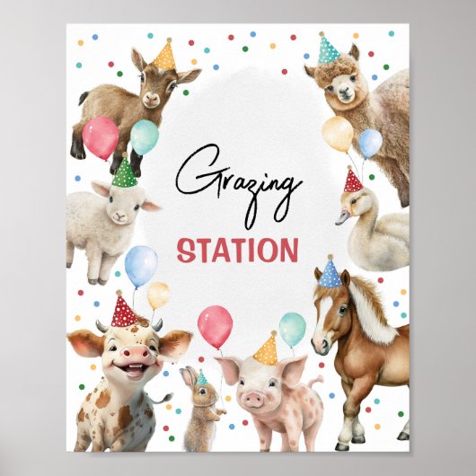 Graasstation Boerderijdieren Jongen Verjaardagsfee Poster (Voorkant)