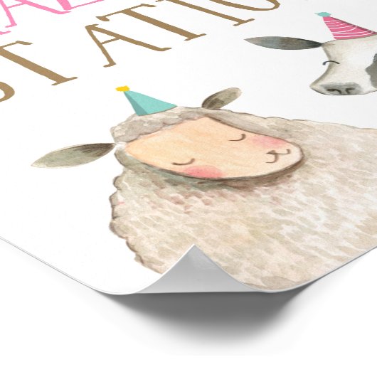 Graasstation Farm Animals Barn Girl Birthday Poster (Hoek)