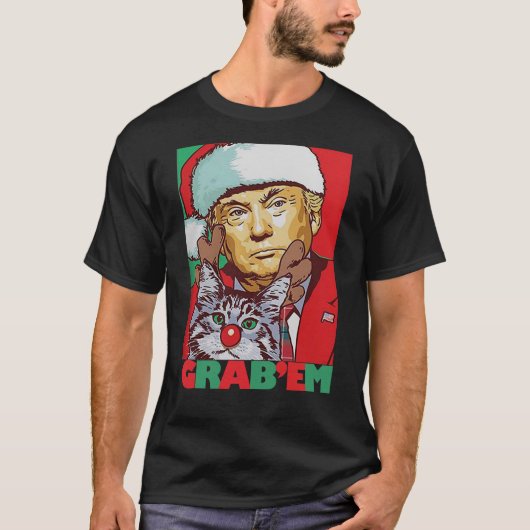 Grab: Em Cat Funny Trump kerstshirt Xmas Gif T-shirt (Voorkant)