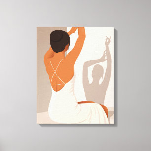 Graccieuze vrouw in witte jurk, neutrale pastel canvas afdruk