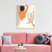 Graccieuze vrouw in witte jurk, neutrale pastel canvas afdruk (Insitu (Woonkamer))