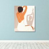 Graccieuze vrouw in witte jurk, neutrale pastel canvas afdruk (Insitu (Houten vloer))