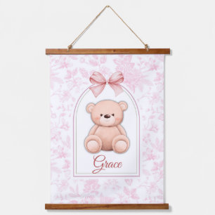 Grace Aangepaste Roze Teddybeer Nursery Design Hangend Wandkleed