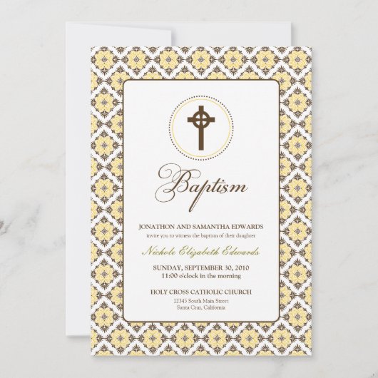 Grace Baptism 5x7 Uitnodiging (bruin/citroen) (Voorkant)