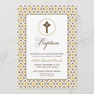 Grace Baptism 5x7 Uitnodiging (bruin/citroen)