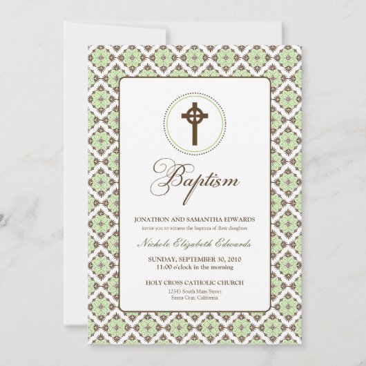 Grace Baptism 5x7 Uitnodiging (bruin/sage) (Voorkant)