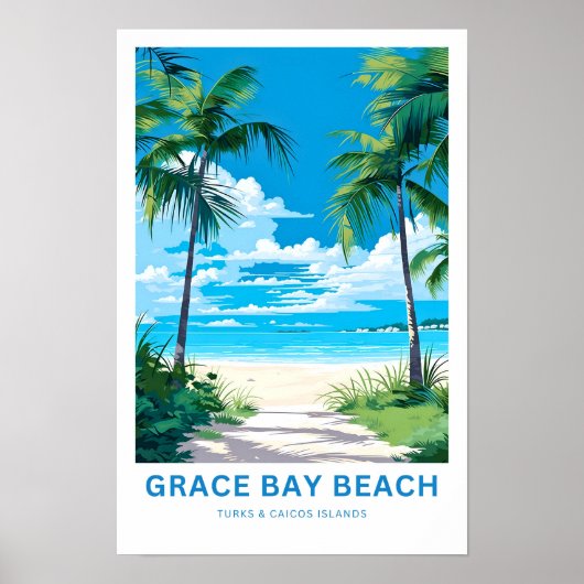 Grace Bay Beach Turks- en Caicoseilanden Reisprint Poster (Voorkant)