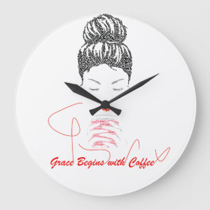 Grace Begint met Coffee Typography T-Shirt Grote Klok