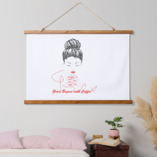 Grace Begint met Koffie Typografie Hangend Wandkleed