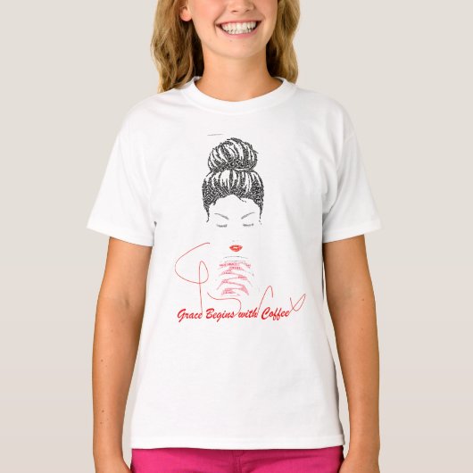 Grace Begint met Koffie Typografie T-shirt (Voorkant)