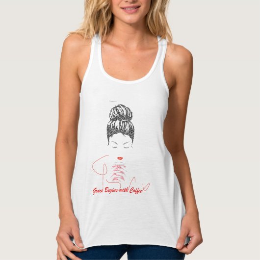 Grace Begint met Koffie Typografie Tanktop (Voorkant)