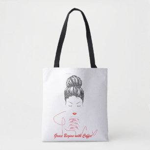 Grace Begint met Koffie Typografie Tote Bag