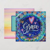 Grace  Blauw Whimsical Hearts Bedankkaart (Voorkant / Achterkant)