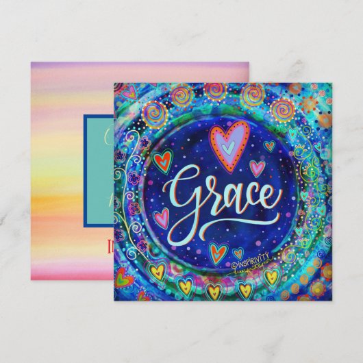 Grace  Blauw Whimsical Hearts Bedankkaart (Voorkant / Achterkant)