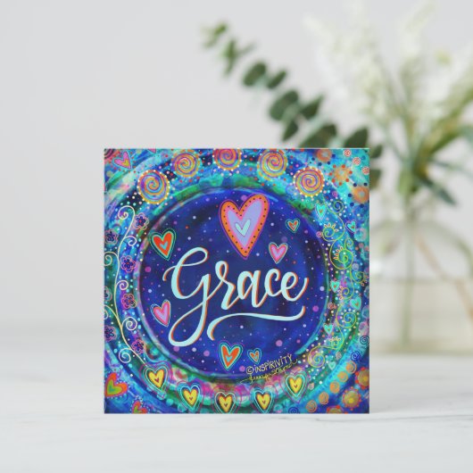 Grace  Blauw Whimsical Hearts Bedankkaart (Staand voorkant)