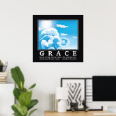 Grace, blauwe witte oceaangolven motivatie poster (Thuiskantoor)