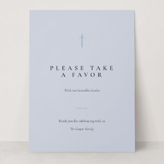 Grace Blue Minimal Cross Take a Favor Tafelkaart