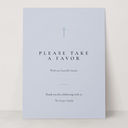 Grace Blue Minimal Cross Take a Favor Tafelkaart