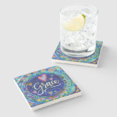 Grace Blue Whimsical Fun Inspirerend Drink Stenen Onderzetter (Zijkant)