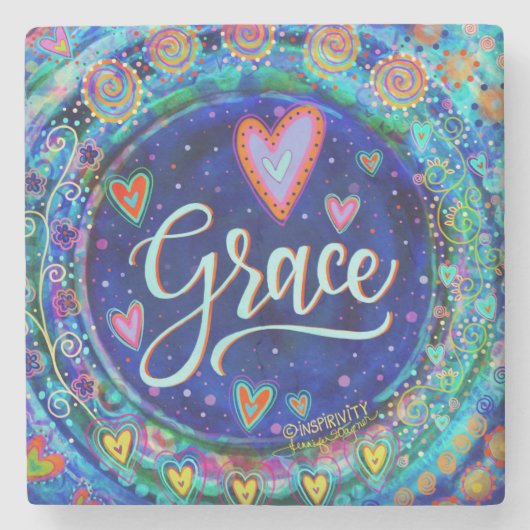 Grace Blue Whimsical Fun Inspirerend Drink Stenen Onderzetter (Voorkant)