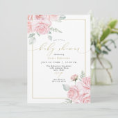 GRACE Blush Bloemen en Goud Meisje Baby shower Kaart (Staand voorkant)