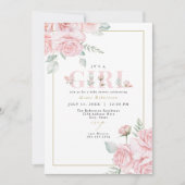 GRACE Blush Bloemen Goud Het is een Meisje Baby sh Kaart (Voorkant)