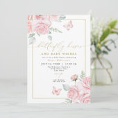 GRACE Blush Bloemen Vlinder Kisses Baby shower Kaart (Staand voorkant)