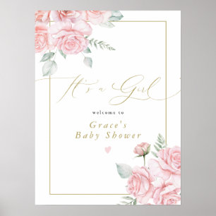 GRACE Blush Bloemstuk Het is een Meisje Baby Showe Poster