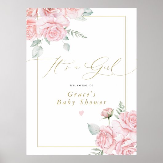 GRACE Blush Bloemstuk Het is een Meisje Baby Showe Poster (Voorkant)