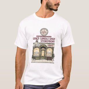 Grace Candle Shop Winkelgevel Jezus Kaars Winkel W T-shirt