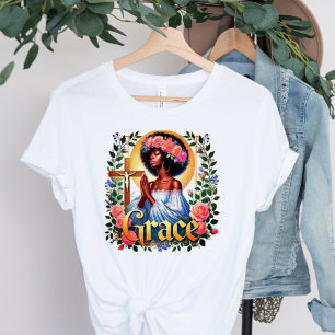Grace Christelijk Afro Zwarte Vrouw Bidden T-shirt