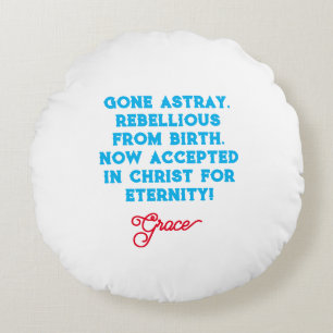 Grace Christelijk Quote Rood en Blauw Typografie T Rond Kussen