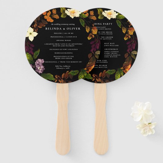 Grace Dark Wedding Program Hand Fan Handwaaier (Voorkant en achterkant)