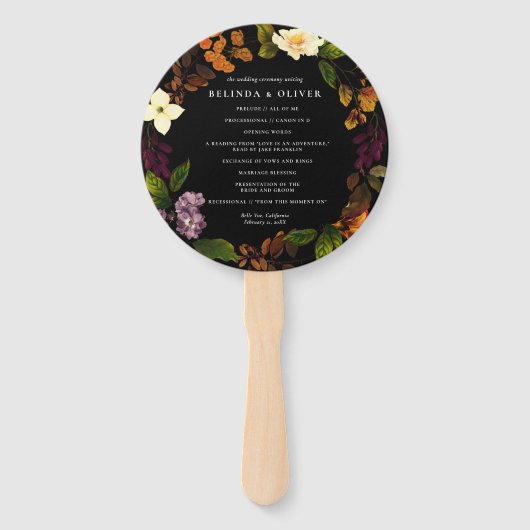 Grace Dark Wedding Program Hand Fan Handwaaier (Voorkant)