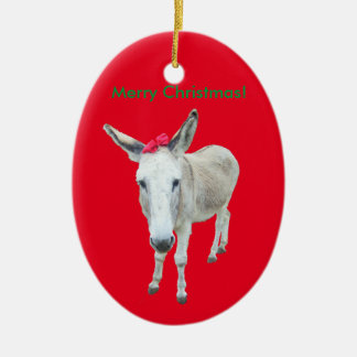 Grace de Donkey met een rode boe Keramisch Ornament