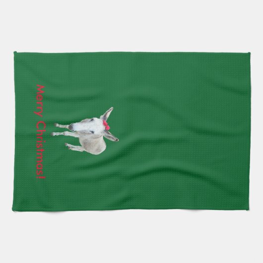 Grace de Donkey met een rode boe Theedoek (Horizontaal)