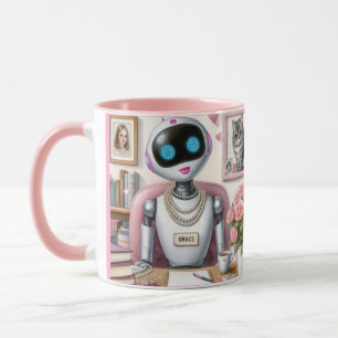 Grace de Robot – Fonkeling en Syntaxis op Haar Bur Mok