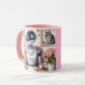 Grace de Robot – Fonkeling en Syntaxis op Haar Bur Mok (Voorkant links)