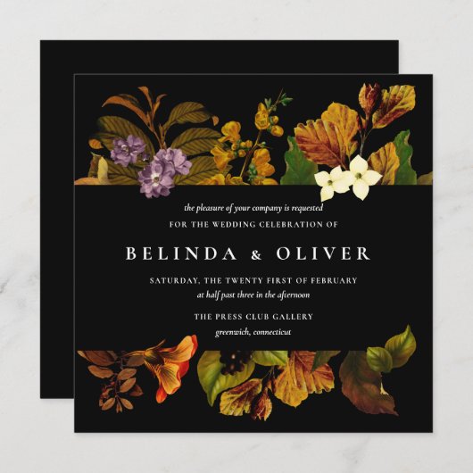 Grace  Donker Vierkant Bruiloft Uitnodigingen (Voorkant / Achterkant)