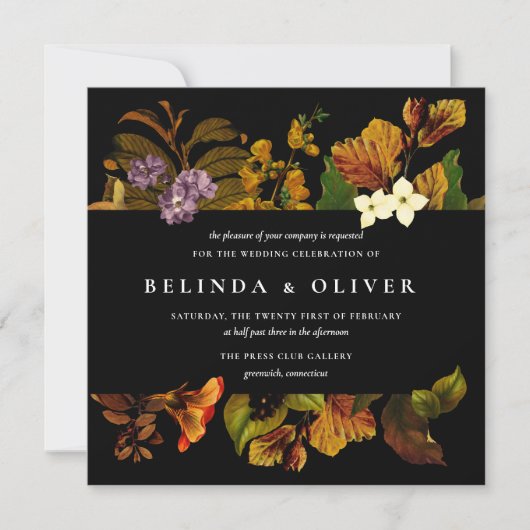 Grace  Donker Vierkant Bruiloft Uitnodigingen (Voorkant)